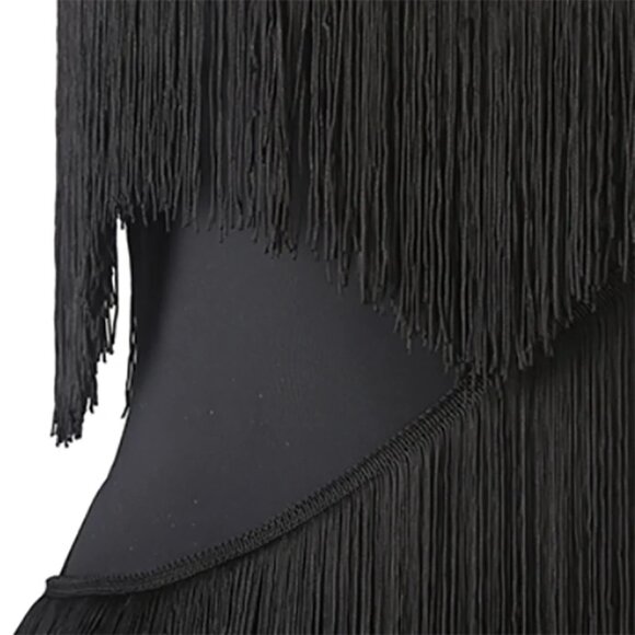 Women's Black Tassel Sleeveless Performance Latin Dance Dress Dance Wear - Picture 3 of 3